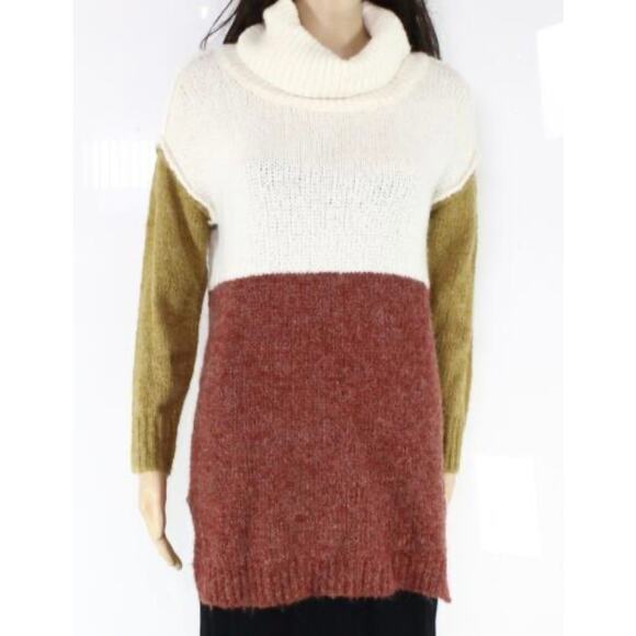 Anhropologie Sunday In Brooklyn Cowl Neck Color Block Cream/Red/Yellow Sweater - Picture 1 of 6